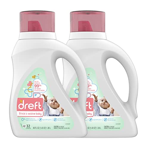 Dreft Stage 2: Baby Liquid Laundry Detergent Soap, Natural for Newborn, or Infant, HE, 64 Total Loads (Pack of 2) - Unscented and Hypoallergenic for Sensitive Skin