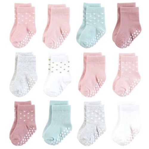 Hudson Baby Infant Girl Cotton Rich Newborn and Terry Socks, Soft Dots, 6-12 Months