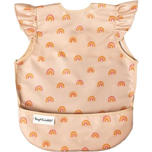 Tiny Twinkle Mess Proof Baby Bib for Girls | Waterproof Toddler Bib for Eating | Baby Apron for Feeding | Machine Washable | Perfect Shower Gift (Boho Rainbow, 6–24M)