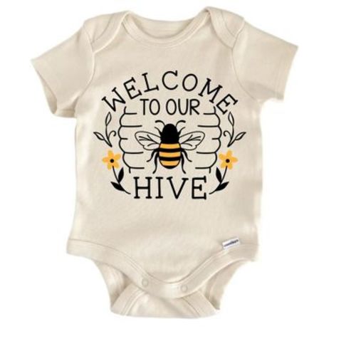 Welcome Our Hive Honey Newborn Baby Bodysuit Natural 3-6 Months