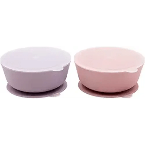 WeeSprout Suction Bowls for Baby & Toddlers (Set of 2) - 100% Silicone w/Plastic Lid - Leak Proof Feeding Supplies - Dishwasher & Microwave Safe Infant Dinnerware w/Extra Strong Base