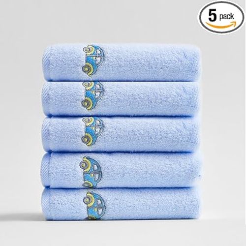 Baby Washcloths 100% Cotton Wash Cloths for Newborn,Soft & Absorbent, Great for Baby Bathing Wiping Feeding (5-Pack Blue)