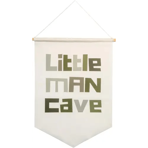 Little Man Cave, Neutral Sage Green Boho Cotton Canvas Flag for Nursery Decor, Playroom Decor, Boys Room Decor, Kids Room decor or Baby Room Decor