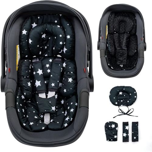 Infant Car Seat Insert with Extra Headrest for Preemie to Toddler, Adjustable Baby Car Seat Head Support with Shoulder Pads, Breathable Air Mesh & Mink Dot Newborn Carseat Insert