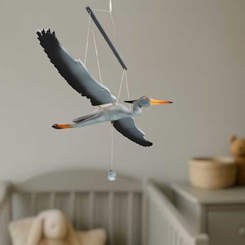 Grey Heron / Painted Wooden Mobile - 80cm/31.5in - Eco-Friendly Handmade Bird Decor - Natural Kids Room Mobile - Stastoys / Wooden toys