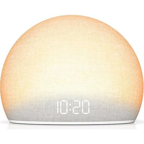 HOUSBAY Sunrise Alarm Clock, White Noise Sound Machine for Bedroom | Natural Wake-Up Light with Gentle Alarm Sounds, 20 Soothing Sleep Aids, Dimmable Display, Screen-Free Design