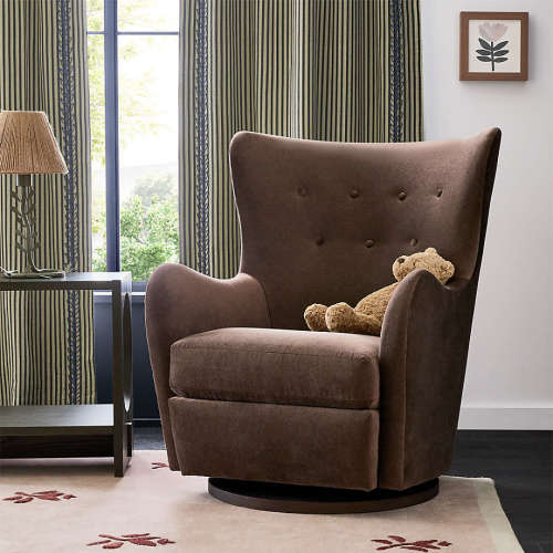 Embrace Chocolate Brown Velvet Swivel Glider Nursery Chair by Jeremiah Brent