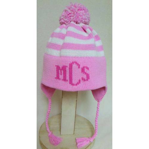 Stripe Earflap Monogram Pom Hat