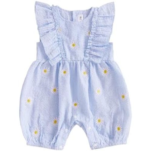 FOCUSNORM Newborn Baby Girl Summer Clothes Daisy Flying Sleeve Jumpsuit Romper Ruffle Onesie Infant Outfit 3 6 12 18 Months