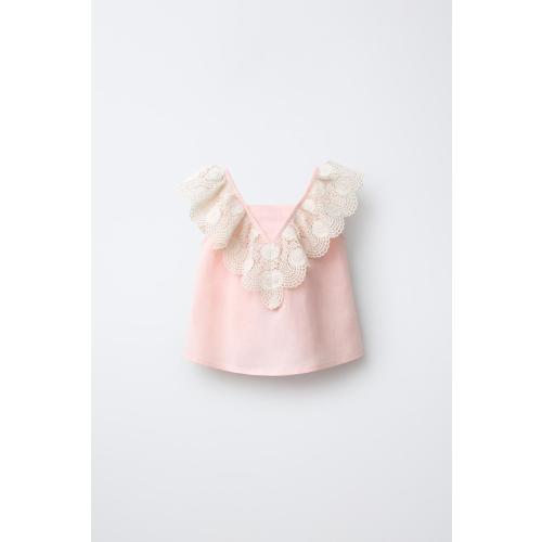 LACE TRIM 100% LINEN BLOUSE - Pastel pink | ZARA United States