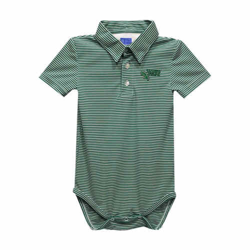 Vive La Fete North Texas Mean Green Baby GREEN Pencil Stripe Polo Romper - 16160668