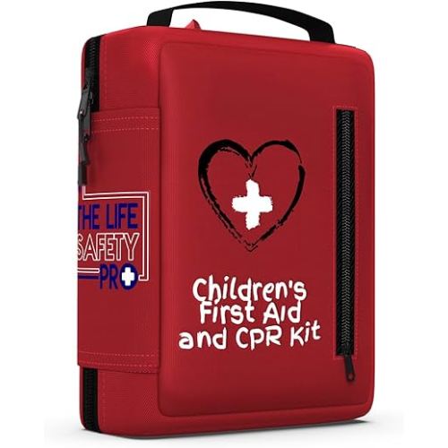 Portable First Aid Kit for Kids with CPR Shield - Ideal for Home, Car, School, Camping, and as a Travel First aid kit. Latex-Free Bandages – Children First Aid Guide by The Life Safety Pro