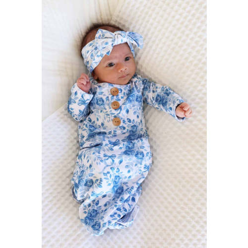 Betsy's Blooms Newborn Baby Knot Gown & Hat Set