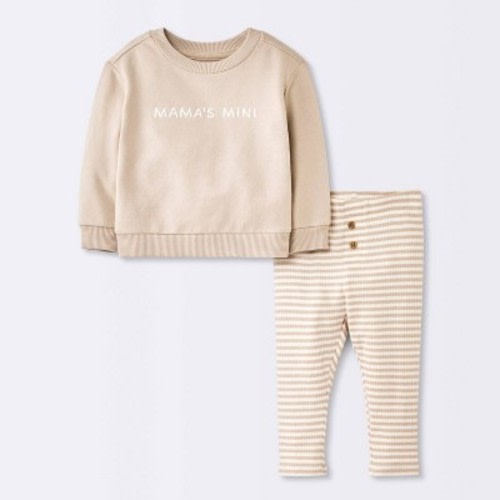 Baby Boys' 2pc Mama's Mini Embroidered Sweatshirt Set - Cloud Island™ Tan Newborn