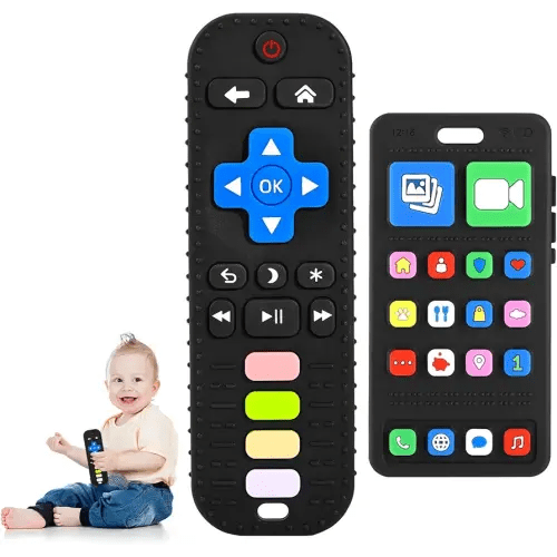 Teething Toy for Baby 3 6 12 18 Months, Realistic Remote Control and Mobile Phone Baby Teether Toy, Baby's Chew Toys, Food Grade Silicone Teething Toys for Infants, BPA Free, for Babies Gum Relief