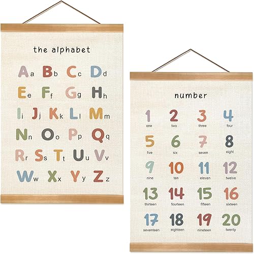 ZTGDA Alphabet Numbers Poster Set of 2, Alphabet Numbers Wall Art, ABC Banner Poster, Banner Wall Hanging Decor for Toddler Room Playroom Nursery Wall Classroom Decor (12x16inch ABC&123)