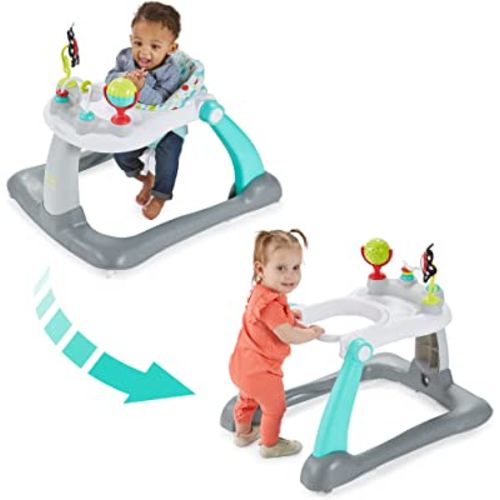Kolcraft Tiny Steps 2 in 1 Foldable Infant and Baby Push Walker with Wheels, Seated or Walk-Behind Design, Entertaining Developmental Activities for Boys and Girls, Wide Base Sturdy Frame, Bubbles