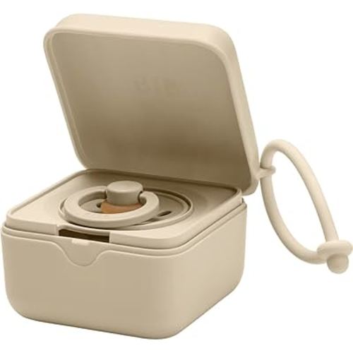 BIBS Pacifier Box with Loop for Storing & Carrying Soothers | 100% BPA Free Material | Designed & Made in Denmark | Vanilla