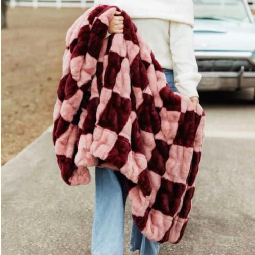 Hugs Devin Pink Checkered Plush Blanket | Minky Couture
