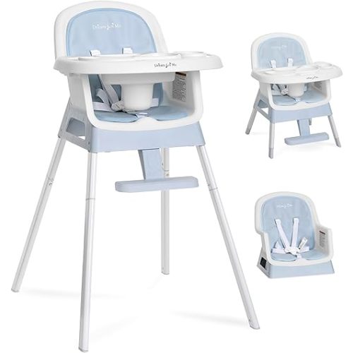 Dream On Me Curio Sit N Seek 3 in 1 Convertible Baby High Chair in Sky Blue, Removable and Adjustable Tray, Portable High Chair, Adjustable Legs, Detachable Footrest & 5 Point Safety Harness