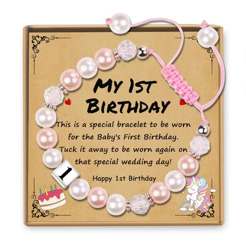 Sereney Birthday Gifts for Girls, Beaded Bracelets as 1 3 4 5 6 7 8 9 10 11 12 13 15 16 Year Old Birthday Gift, Adjustable Stone/Pearl Bracelet as Happy Birthday Gifts for Daughter Granddaughter Niece