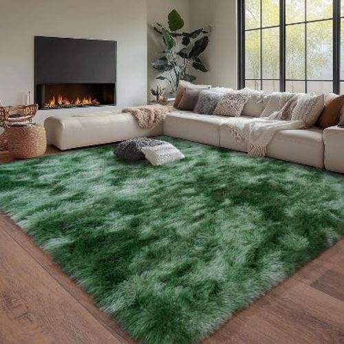 LOVEVOOK 8x10 Feet Tie-Dye Green Area Rugs for Living Room Bedroom, Non-Slip Fluffy Soft Shag Rug, Plush Carpet for Home Dorm Decor Aesthetic