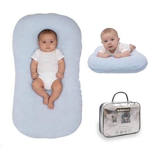 Baby Lounger - Snuggle Cozy Me Infant Lounger for Newborn 0-12 Months, Muslin Cover，Portable Breathable & Soft Baby Nest Lounger for Home and Travel - Blue