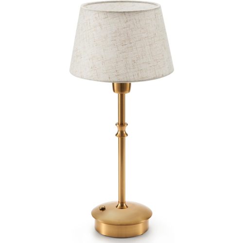 UMEXUS Cordless Lamp Rechargeable Table Lamps, 5000mAh Battery Operated Lights, 3 Level Brightness Dimmable, Portable Night Bedside Light for Patio, Restaurant, Dining, Fabric Shade, Antique Brass