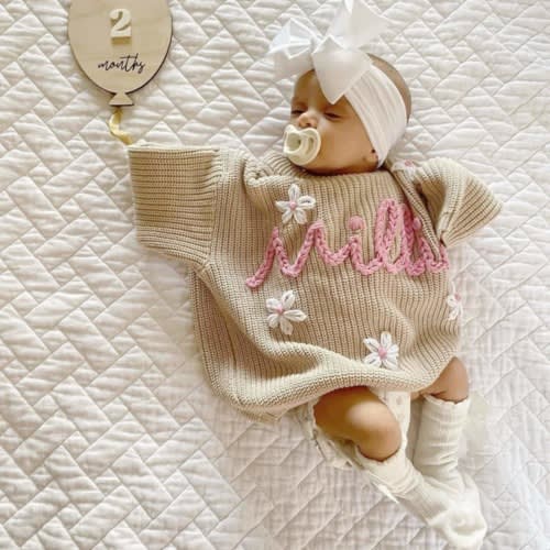 Handmade Newborn Sweater, Baby Name Jumper, Personalized Sweater for Girl Boy, Welcome Baby Outfits, Coming Home Outfits, Baby Girl Gifts
