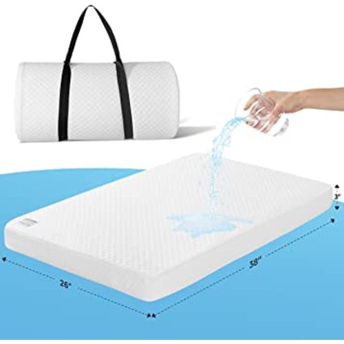 Foambesty® Waterproof Pack n Play Mattresses (38''x26''x3''), Fitted Pack and Play Mattress Pad, Dual Sided Soft Mini Crib Mattress for Baby & Toddlers, Travel Playard Pad, Includes Carry Strap