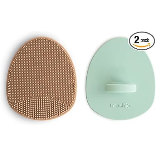 mushie Baby Bath Cradle Cap Brush | Soft Silicone Bristles for Dry Skin, Eczema, & Cradle Cap Treatment | 2-Pack (Natural/Cambridge Blue)