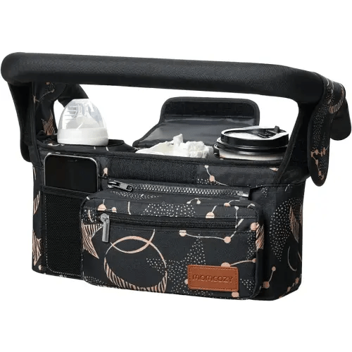 Momcozy Universal Baby Stroller Organizer, 2 Insulated Cup Holder, Detachable Zippered Pocket, Adjustable Shoulder Strap, Large capacity for baby essentials, Compact Design Fits Any Strollers