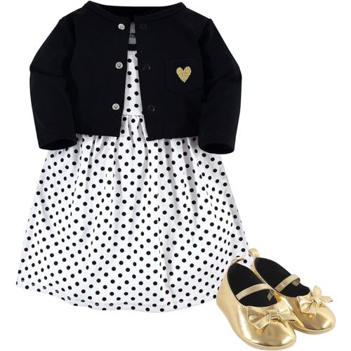 Hudson Baby baby-girls Cotton Dress, Cardigan and Shoe Set