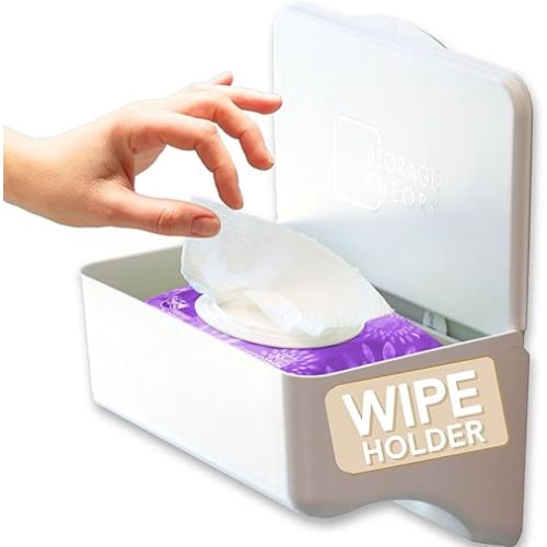 Storage Theory Bathroom Wipes Holder Dispenser with Shelf – Restroom Organizer & Wipe Holder for Bathroom – Tool Free Wall Mounted Baby Wipe Holder White, 1 Pack
