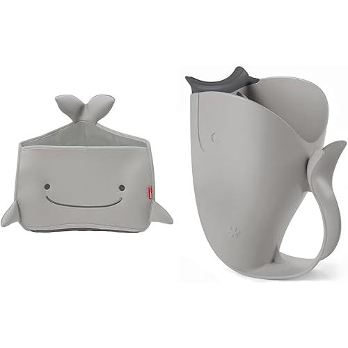 Skip Hop Moby Corner Hang Toy Organizer and Moby Tear-Free Waterfall Rinser Grey Bath Bundle
