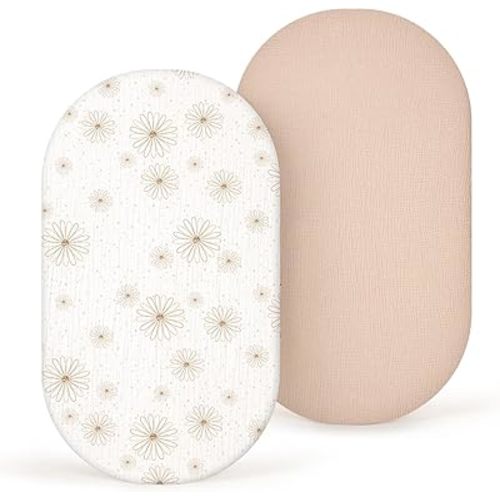 lulumoon Muslin Bassinet Sheets Baby: Cotton Bassinet Sheets Fitted for Boys and Girls - Bassinet Mattress Sheets for Oval Rectangle or Hourglass