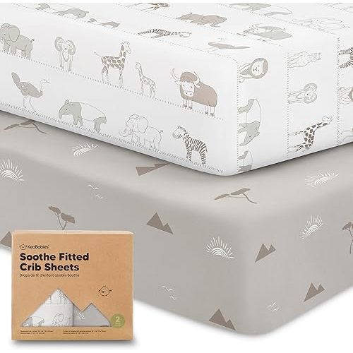 KeaBabies 2-Pack Organic Crib Sheets for Boys, Girls - 52x28 Fitted Crib Mattress Sheet Neutral, Breathable Jersey Cotton Cover for Baby Bed, Toddler Mattress, Soft & Cute Prints (Savannah)