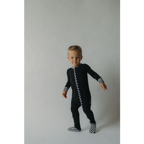 Racing Checkers Zip Romper | Timber And Moon
