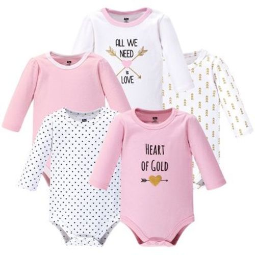 Hudson Baby Infant Girl Cotton Long-Sleeve Bodysuits 5pk, Heart, 9-12 Months
