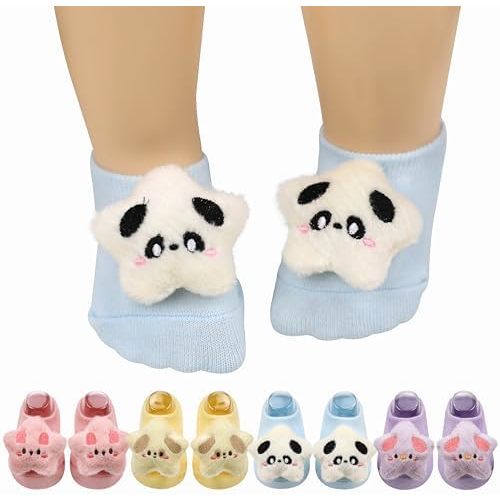 4 Pairs Baby Girls Socks, Cute Pentagram Non-Slip Grips Sock Toddler Low Cut Ankle Socks for Newborn,Infant