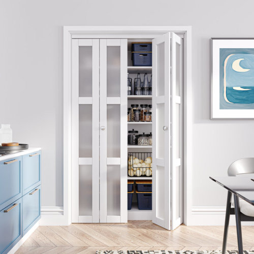 HOZONE Double 3-lite Glass Door Solid Manufactured Wood Bi-fold Door With Installation Hardware Kit & Reviews | Wayfair