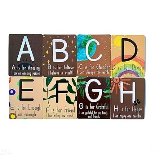 Alphabet Affirmation Flashcards-Letters A-Z 26 ABC Flash Cards for Babies, Toddlers, Kids. (4” x 5” Set of 26)