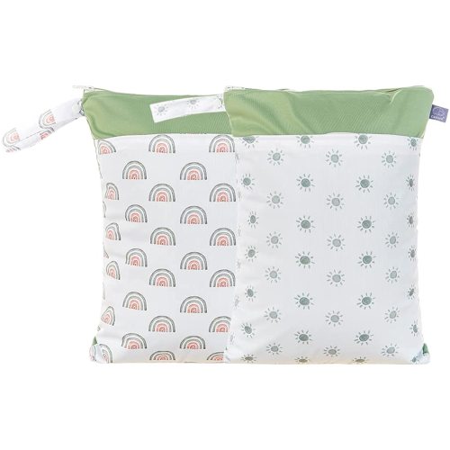 MOMIGO 2 pcs/set Wet Dry Bags for Baby Cloth Diapers - Reusable, Washable for Stroller, Diapers, Toiletries, Travel Bags, Beach, Pool, Gym Bag with Two Zippered Pockets 11.8 * 15.7 inch (Sun&Rainbow)