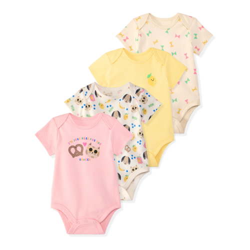 Garanimals Baby Girl Cotton Lap-Shoulder Short-Sleeve Bodysuits, 4-Pack, 0–24M
