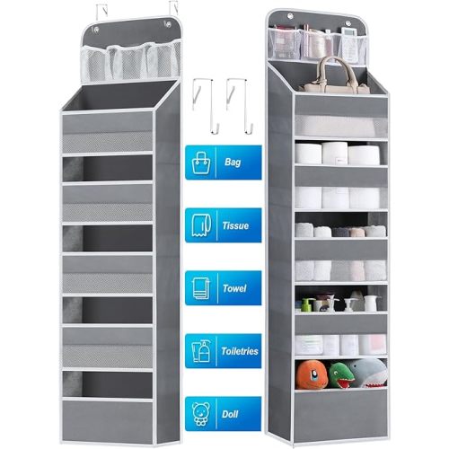 Over the Door Organizers Storage - 6 Shelf Hanging Storage and Organization shelves with Pockets, Anti Tilt 44 lb Load Behind Door Organizer for Bedroom,Nursery,Bathroom,Kitchen,Dorm,Shoe - 1 Pack