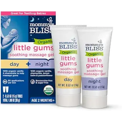 Mommy's Bliss Organic Little Gums Soothing Massage Gel Day and Night Combo, Great for Teething Babies, Age 2 Months+, Sugar Free, Mild & Sweet Flavor, 2 - 0.53 Oz Tubes (Pack of 1)