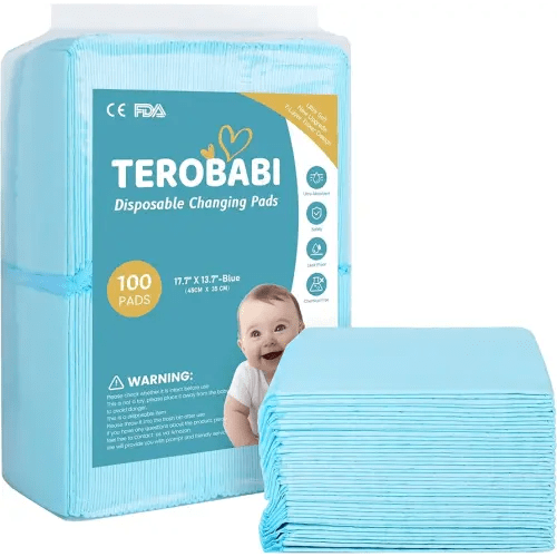 Disposable Changing Pads for Baby, 100 Pack 17.5"x13.5" Ultra Absorbency Diaper Changing Pad Liners, Baby Breathable Disposable Underpads Bed Pads Incontinence Pads, Leak-Proof Portable Baby Pads,Blue