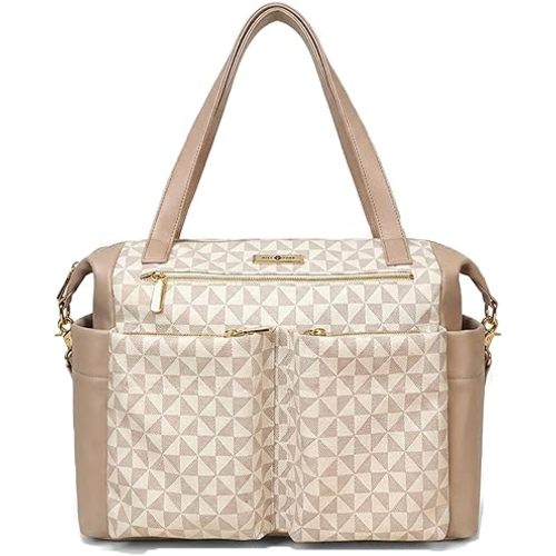 miss fong Checkered Diaper Bag Tote Leather Diaper Bag Backpack Pañaleras Para Bebe with 15 Pockets,Leather Diaper Tote with Diaper Changing Pad, Baby Bag for Moms Mommy Bag for Women -White Checkered