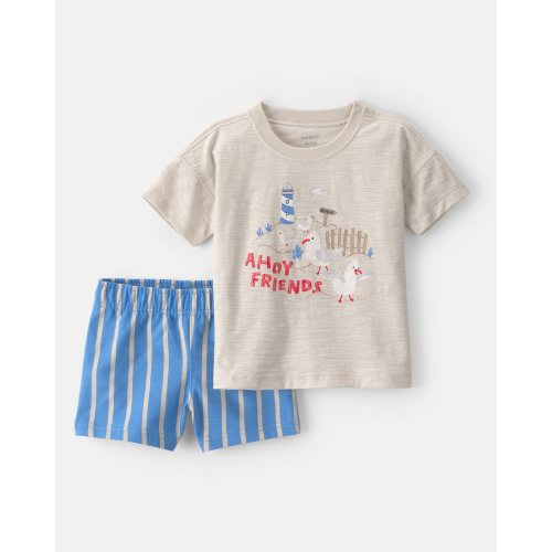 Toddler Boy 2-Piece Seagull Top & Short Set - Brown/Blue | Carter's