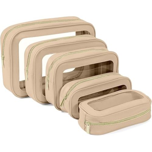 5PCS Clear Toiletry Bag,TSA Approved Travel Makeup Pouch with Zipper for Cosmetics and Toiletries，Diaper Bag Organizer Pouch Set，Women's Purse Organizer and Clear Car Bag